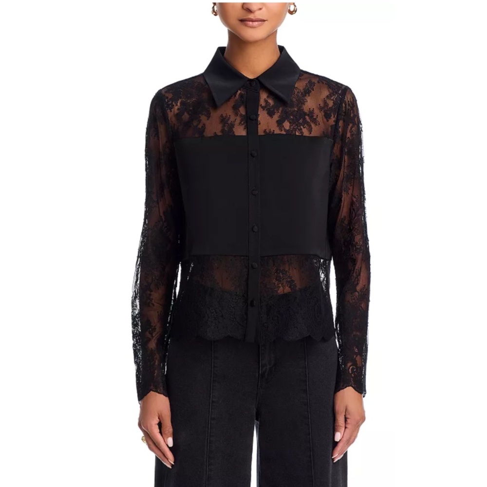 AQUA Lace Shirt NWT, Size M – Black - Picture 6 of 6